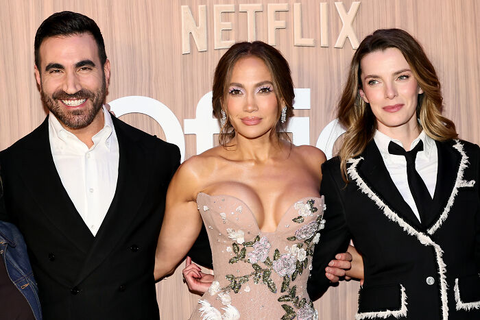 Jennifer Lopez with co-stars at Netflix Office Romance event Jennifer Lopez with co-stars at Netflix Office Romance event