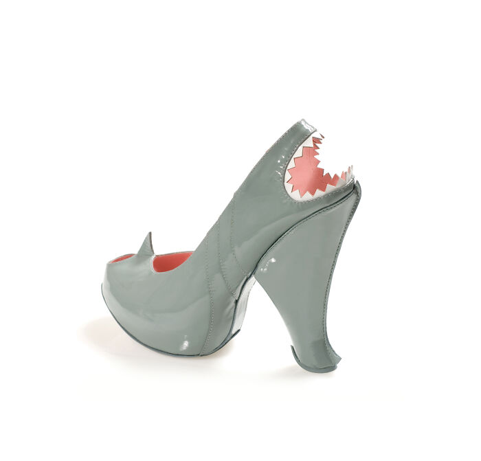 A creative and imaginative Kobi Levi shoe design that looks like a shark with an open mouth and sharp teeth.