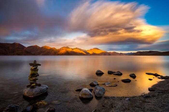 “Solitary Balance Pangong Sunset” By Saurabh Sirohiya