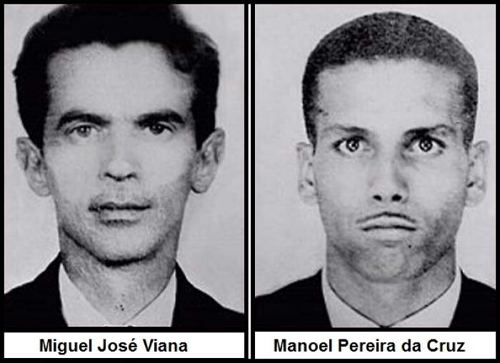 Black and white photos of Miguel José Viana and Manoel Pereira da Cruz, part of unsolved mysteries.