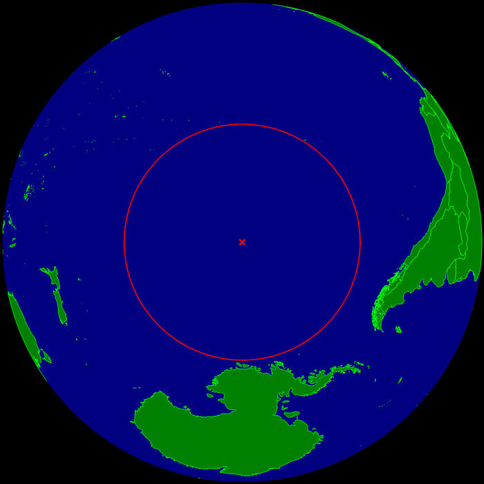 A map showing the location of Point Nemo, a pole of inaccessibility, illustrating a crazy but true fact.