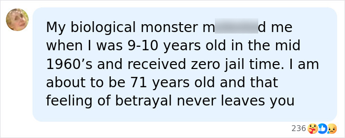 A social media comment discussing a disturbing relationship with daughter and the lasting betrayal.