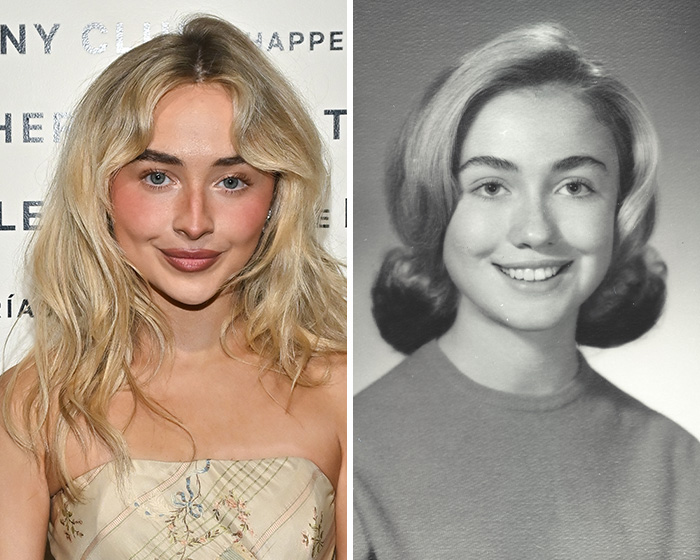 Side-by-side photos of actress and real-life person showing resemblance