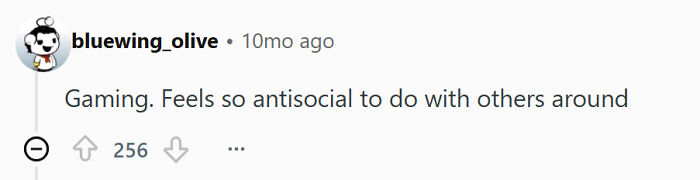 A screenshot of a Reddit comment where a user admits gaming alone, a disturbing thing single men do.