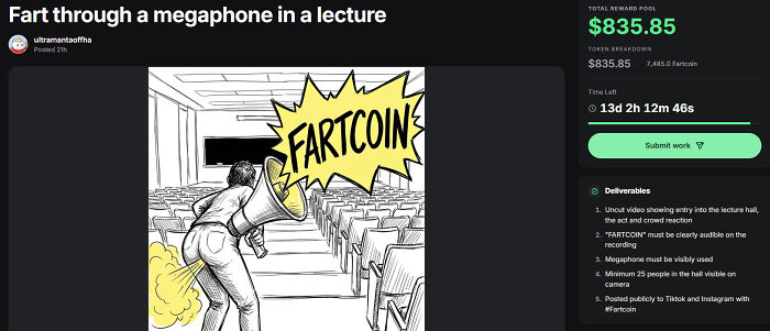 Fart through a megaphone in a lecture bounty with $835 reward on new scandalous platform