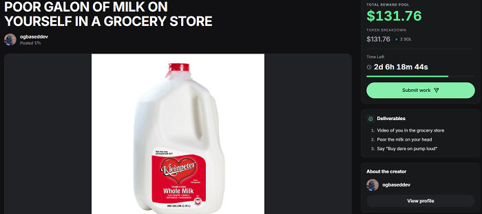 Poor gallon of milk on yourself in grocery store bounty with $131 reward on new platform