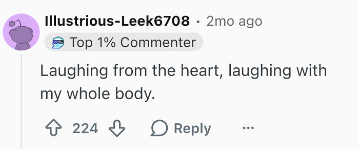 A Reddit comment from single men admitting disturbing things while living alone, describing laughing from the heart and whole body.