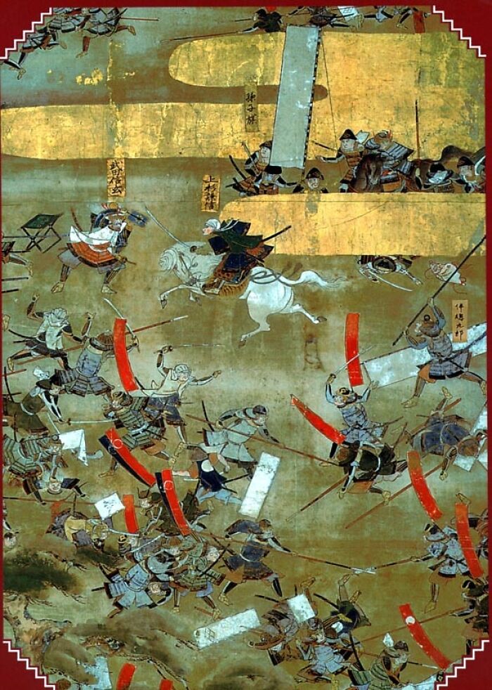 Japanese samurai battle scene painting illustrating revenge acts
