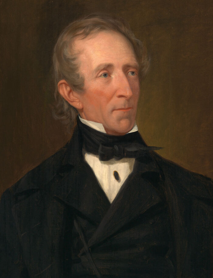 A portrait of John Tyler, the 10th US President, depicting amazing facts and somehow true facts.