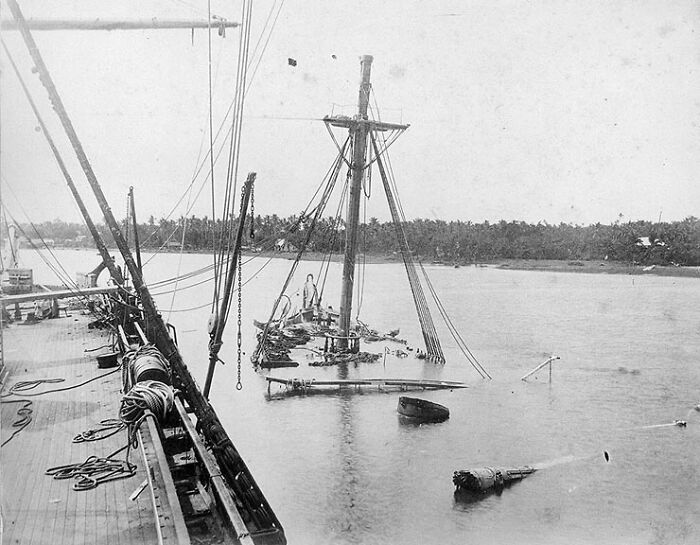 View From The Wrecked Uss Trenton, With Uss Vandalia Sunk Alongside
