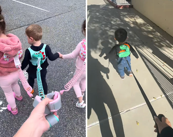 Children with leashes and harnesses, relating to the parenting concerns in Meghan Markle's photo. Children with leashes and harnesses, relating to the parenting concerns in Meghan Markle's photo.