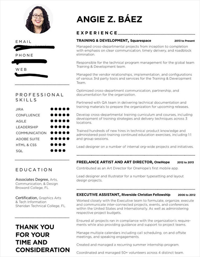 The professional resume of Angie Z. Baez, the JPMorgan exec involved in the Knicks trashcan incident. The professional resume of Angie Z. Baez, the JPMorgan exec involved in the Knicks trashcan incident.
