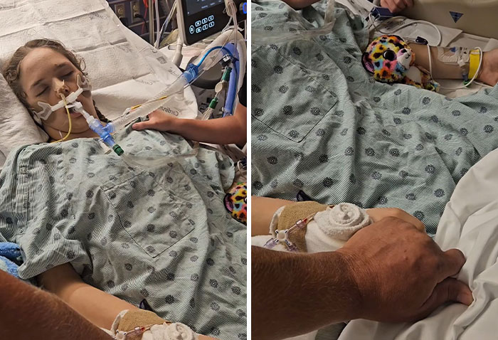 A young girl lies in a hospital bed, tubes attached, a victim of a dangerous social media challenge.