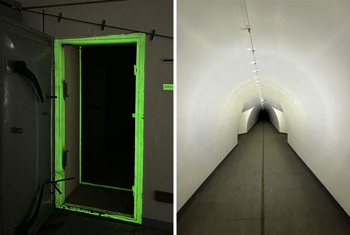 Abandoned bunker entrance glowing with green outline in forgotten places urban exploration
