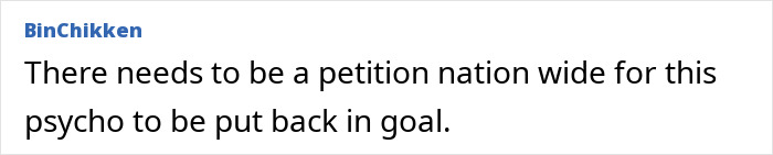 Comment calling for petition for offender to be imprisoned again