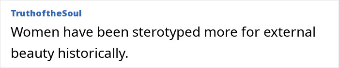 Comment about women's historical stereotypes related to external beauty Comment about women's historical stereotypes related to external beauty
