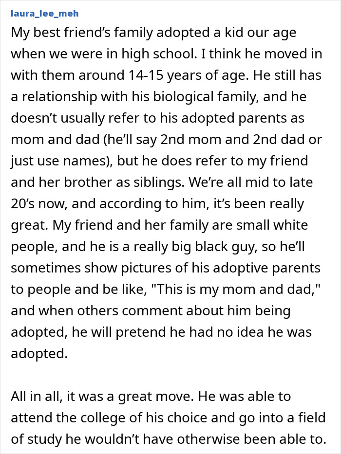 A screenshot of a personal story about adoption, highlighting how a family chose a kid who became part of their family.