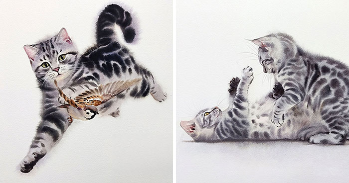 This Artist Creates Stunning Watercolor Paintings Of Cats, And Here Are 45 Of His Best Works