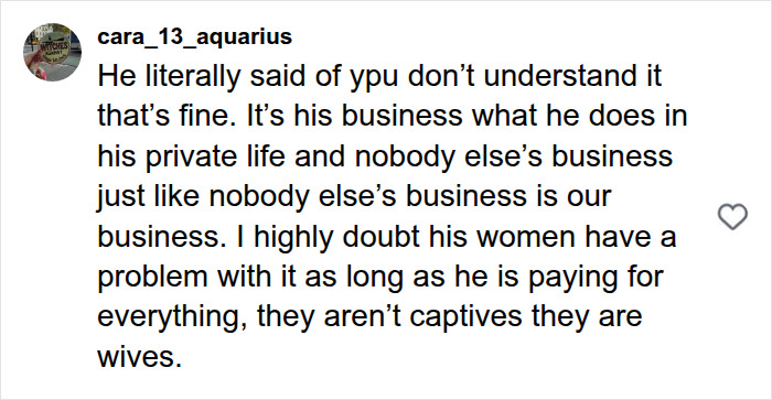 Comment defending Akon's private life and wives in polygamous relationship