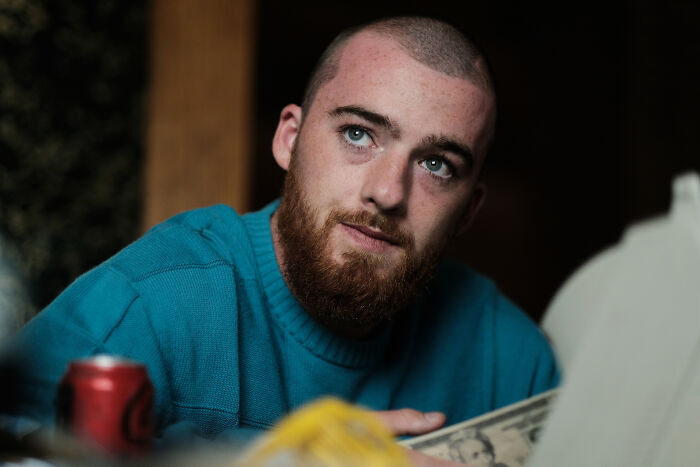 Close-up of Euphoria character with beard looking thoughtful indoors Close-up of Euphoria character with beard looking thoughtful indoors