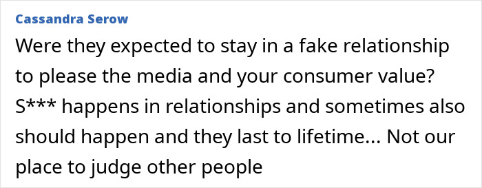 Comment on fake relationships and judgments about Anna Faris and Chris Pratt