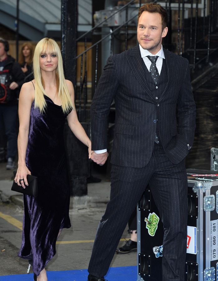 Anna Faris and Chris Pratt holding hands at event in elegant attire