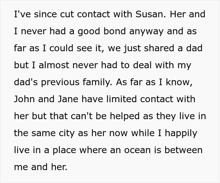 Text about cutting contact with Susan in family wedding story Text about cutting contact with Susan in family wedding story