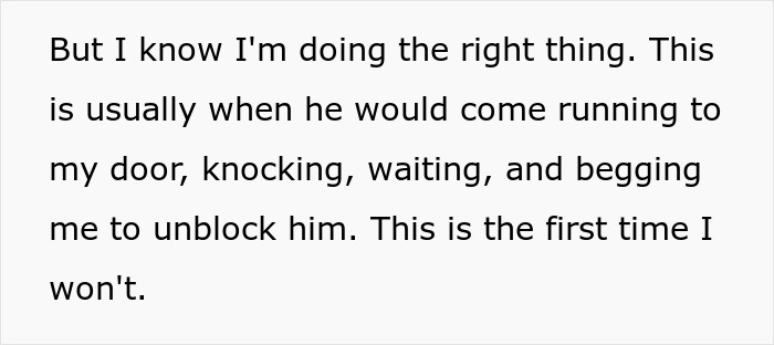 A quote about doing the right thing by not unblocking a toxic guy after a breakup.