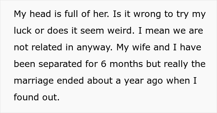 Text about trying luck with wife's affair partner after separation Text about trying luck with wife's affair partner after separation