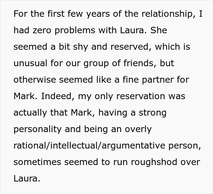 Text about initial good impression with fiancee and concerns about friend's dominance Text about initial good impression with fiancee and concerns about friend's dominance