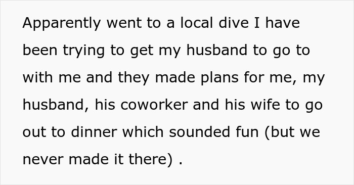 Text about a dive bar plan involving husband, coworker, and their spouses Text about a dive bar plan involving husband, coworker, and their spouses