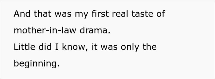 A screenshot of text about the start of mother-in-law drama for a couple starting life together.