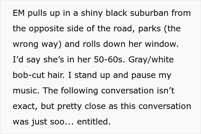 Text detailing an entitled mom arriving in a black suburban to a stranger's home, claiming her son deserves it more. Text detailing an entitled mom arriving in a black suburban to a stranger's home, claiming her son deserves it more.