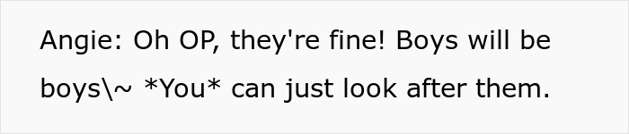 Mom tells OP boys will be fine and asks OP to look after them Mom tells OP boys will be fine and asks OP to look after them