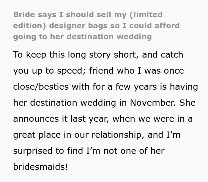 Text about bride excluding friend from destination wedding