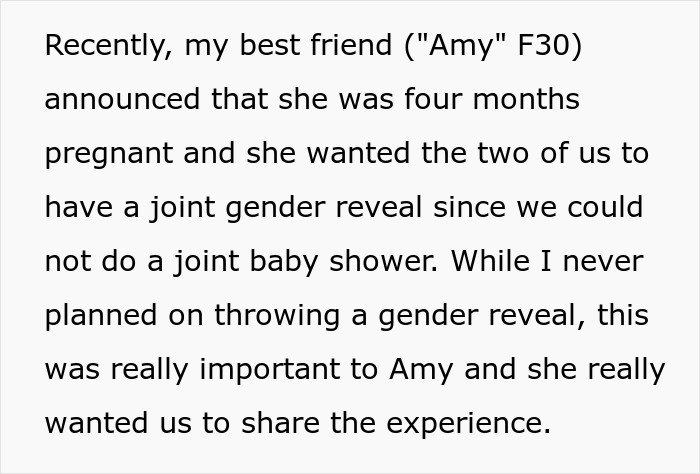 Friend wants joint gender reveal despite personal plans Friend wants joint gender reveal despite personal plans
