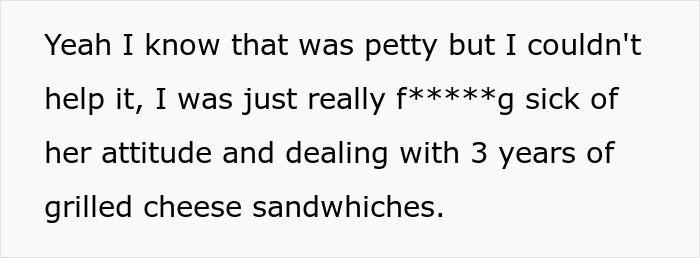 Text explaining frustration with a picky eater girlfriend's attitude and years of grilled cheese sandwiches. Text explaining frustration with a picky eater girlfriend's attitude and years of grilled cheese sandwiches.