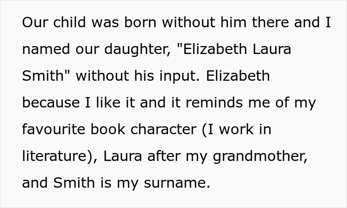 Text revealing naming daughter Elizabeth Laura Smith without father's input Text revealing naming daughter Elizabeth Laura Smith without father's input