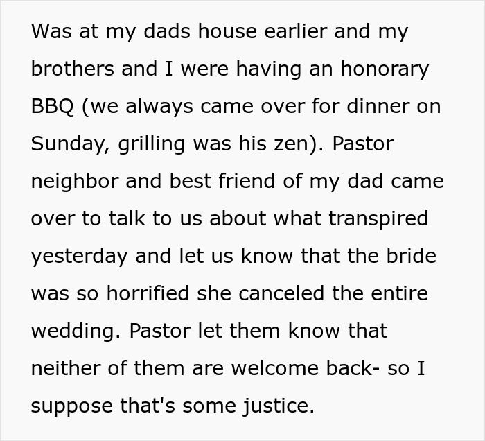 Text about bride cancelling wedding after memorial service incident Text about bride cancelling wedding after memorial service incident