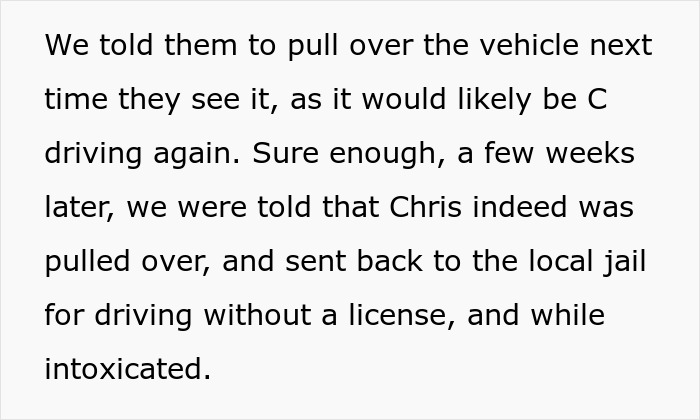 Text detailing a cheater stepdad pulled over and sent to jail for driving without a license and intoxicated. Text detailing a cheater stepdad pulled over and sent to jail for driving without a license and intoxicated.