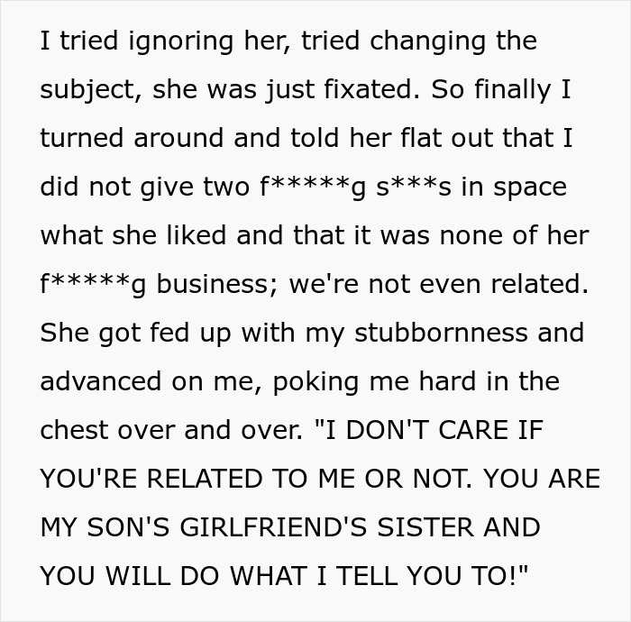 Text describing confrontation with narcissistic MIL demanding obedience Text describing confrontation with narcissistic MIL demanding obedience
