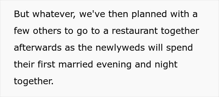 Text about planning to go to a restaurant after wedding as newlyweds spend evening together Text about planning to go to a restaurant after wedding as newlyweds spend evening together