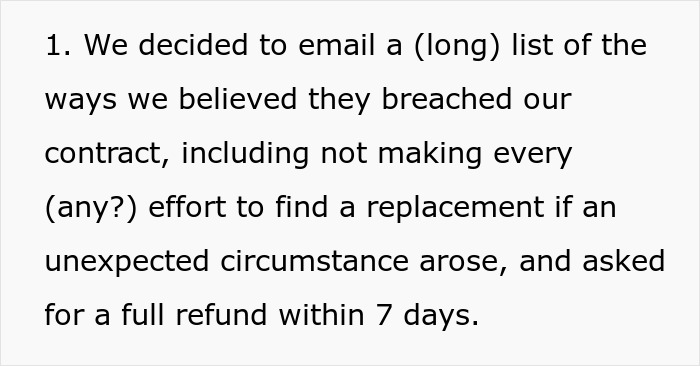 Email detailing breach of contract and requesting refund from wedding coordinator