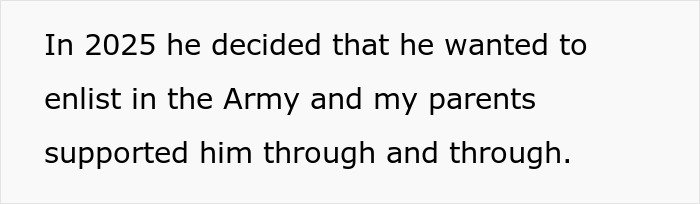 Text snippet explaining that the jobless brother decided to enlist in the Army in 2025. Text snippet explaining that the jobless brother decided to enlist in the Army in 2025.
