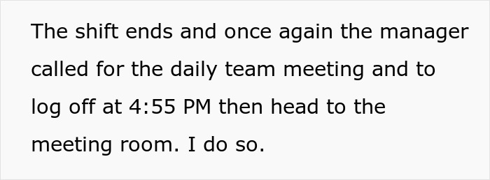 A new hire attending a team meeting, part of management's illegal shenanigans.
