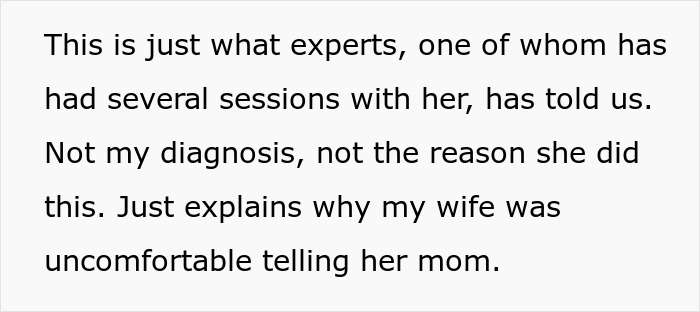 Text explaining expert's insight on why wife was uncomfortable telling her mom about allergies