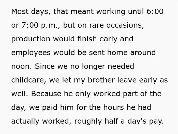 Brother paid half day for part-day babysitting work Brother paid half day for part-day babysitting work