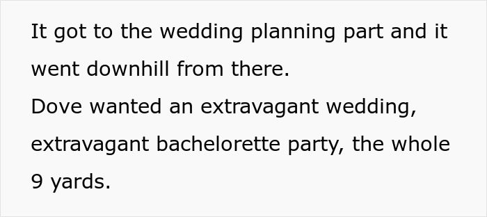 Text describing wedding planning challenges and extravagant wedding requests