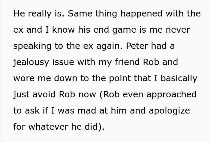 Screenshot about the toxic guy's jealousy and ridiculous rules affecting friendships and past relationships.