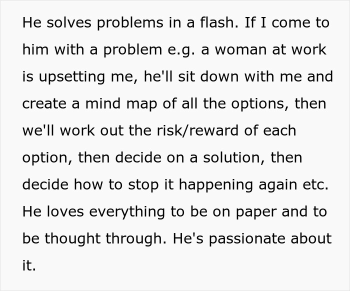 Text explaining boyfriend's logical problem-solving with data collection Text explaining boyfriend's logical problem-solving with data collection
